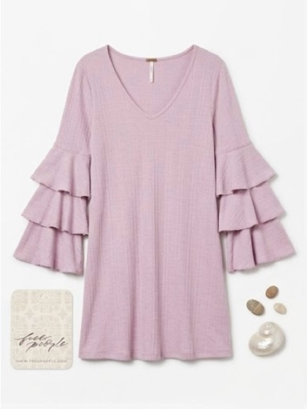 ☀️ Free People "Seashore" Tiered Sleeve Blush Pink Mini Dress Size Small NWT